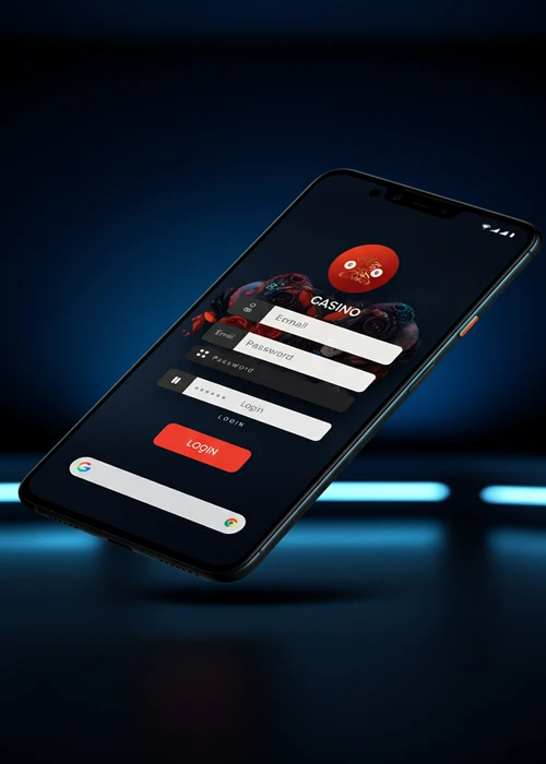 Sicheres Login-Formular des Martin Casino mit Eingabefeldern für E-Mail und Passwort auf einem dunklen Hintergrund.